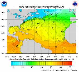 Carte des anomalies de température en Atlantique.