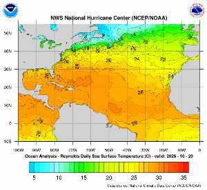Carte des anomalies de température en Atlantique.
