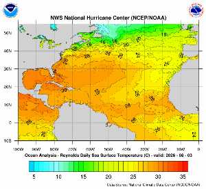 Carte des anomalies de température en Atlantique.