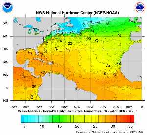 Carte des anomalies de température en Atlantique.