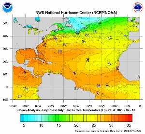 Carte des anomalies de température en Atlantique.