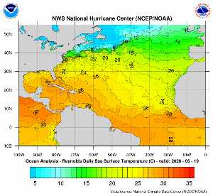 Carte des anomalies de température en Atlantique.