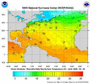 Carte des anomalies de température en Atlantique.
