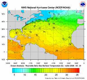 Carte des anomalies de température en Atlantique.