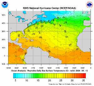 Map of temperature anomalies in the Atlantic.