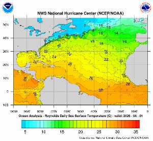 Carte des anomalies de température en Atlantique.