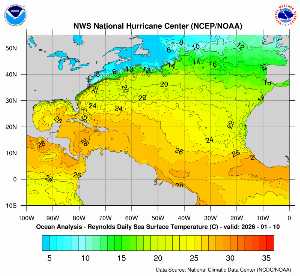 Carte des anomalies de température en Atlantique.