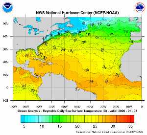 Carte des anomalies de température en Atlantique.