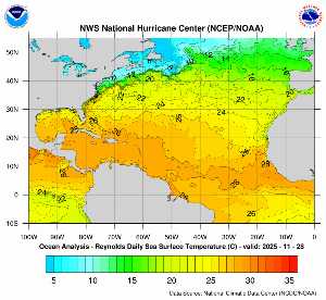 Carte des anomalies de température en Atlantique.