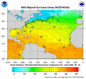 Carte des anomalies de température en Atlantique.