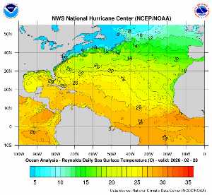 Carte des anomalies de température en Atlantique.