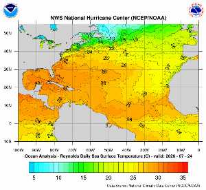 Carte des anomalies de température en Atlantique.