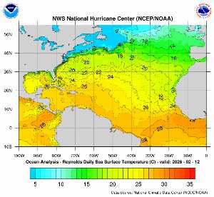 Carte des anomalies de température en Atlantique.