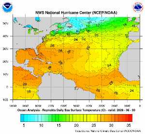 Carte des anomalies de température en Atlantique.