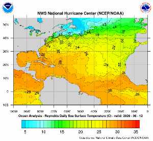 Carte des anomalies de température en Atlantique.