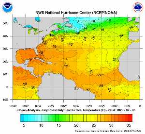 Carte des anomalies de température en Atlantique.