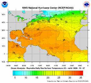 Carte des anomalies de température en Atlantique.