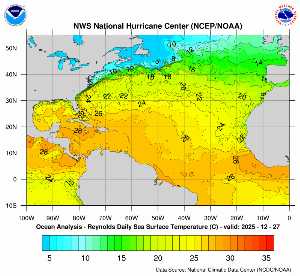 Carte des anomalies de température en Atlantique.