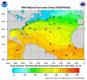 Carte des anomalies de température en Atlantique.