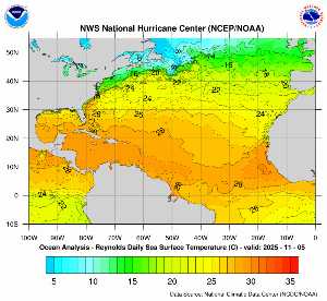 Carte des anomalies de température en Atlantique.