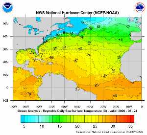Carte des anomalies de température en Atlantique.