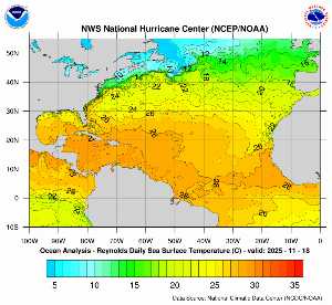 Carte des anomalies de température en Atlantique.