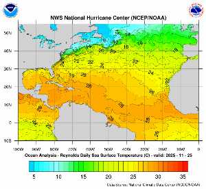 Carte des anomalies de température en Atlantique.