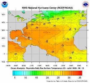 Carte des anomalies de température en Atlantique.