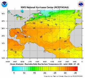 Carte des anomalies de température en Atlantique.