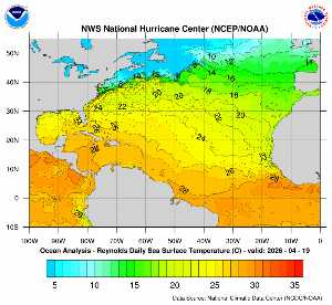 Carte des anomalies de température en Atlantique.