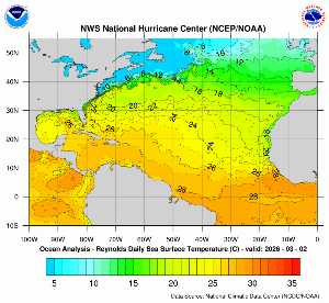 Carte des anomalies de température en Atlantique.