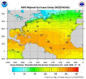 Carte des anomalies de température en Atlantique.