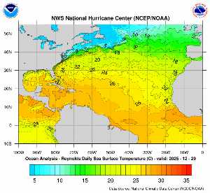 Carte des anomalies de température en Atlantique.