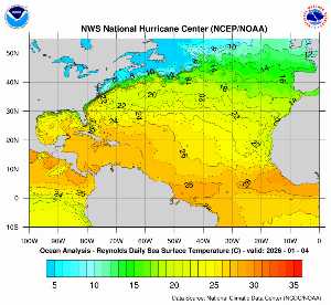 Carte des anomalies de température en Atlantique.