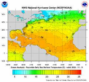 Carte des anomalies de température en Atlantique.