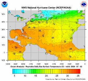 Carte des anomalies de température en Atlantique.