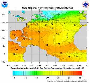 Carte des anomalies de température en Atlantique.