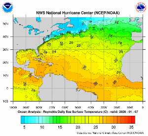 Carte des anomalies de température en Atlantique.