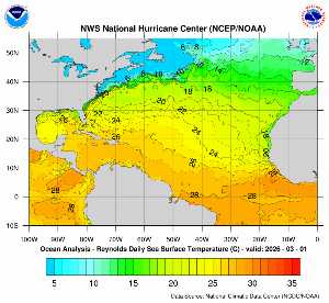Carte des anomalies de température en Atlantique.