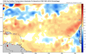 Anomalies de températures SST Atlantique le 7 juin 2020