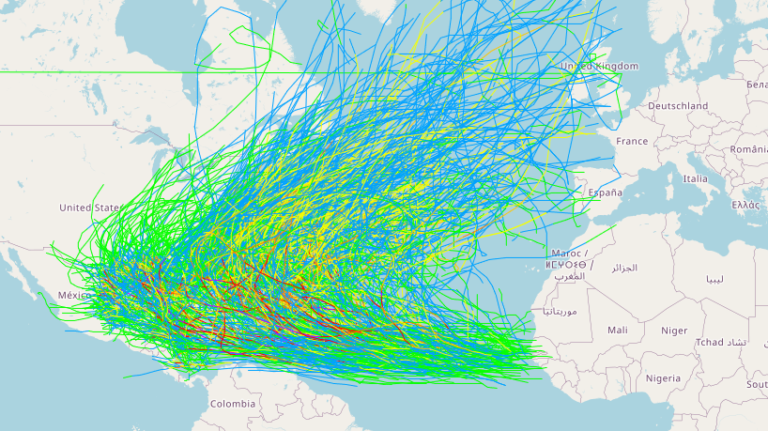 All cyclones in the Atlantic since 1950