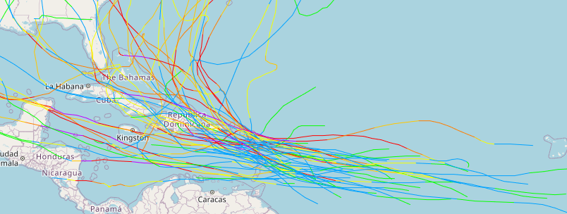 Les cyclones sur les Antilles depuis 1950