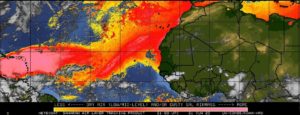 Poussières et air sec sur l'atlantique au 21 juin 2020