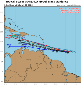 Storm Gonzalo trajectory forecast July 22, 18 p.m.