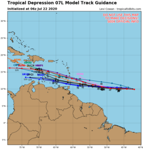 Dépression tropicale 7 - prévision trajectoire le 22 juillet 2020