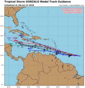 Storm Gonzalo - track forecast for July 23, 18h UTC