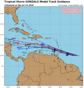 Storm Gonzalo - track forecast on 24/07/2020 at 6hUTC