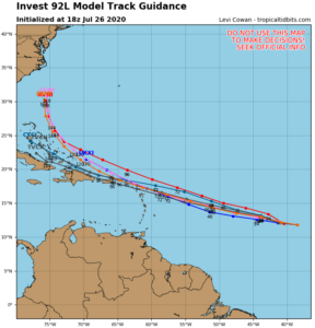 Invest 92L - trajectory forecast - 26/07/2020