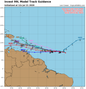 Invest 99L - prévision trajectoire le 21 juillet 2020 15h30 UTC