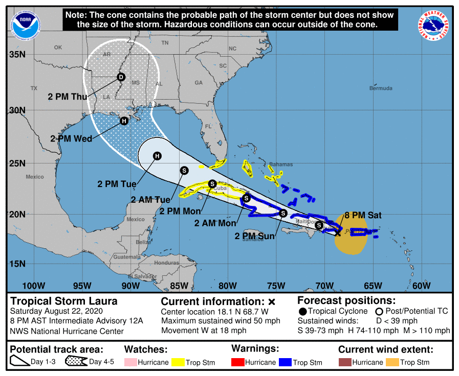 NHC - Tempête tropicale Laura - 23/08/2020 00h UTC